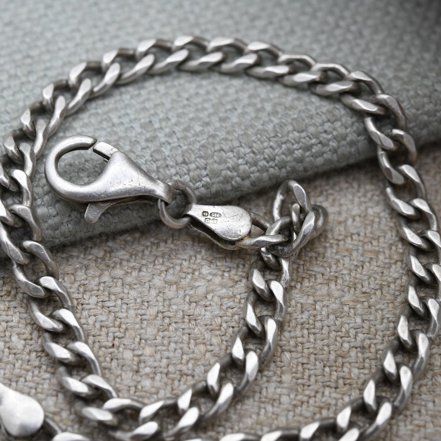 Vintage Sterling Silver Chain Bracelet - Flat Curb Links | Charm Bracelet | Gift for Him | Gift for Her