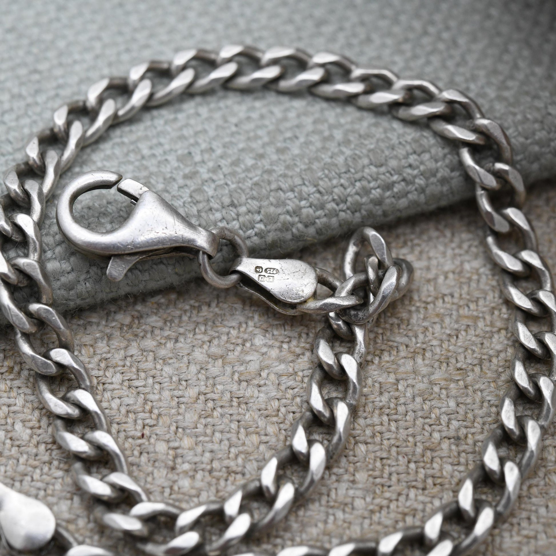 Vintage Sterling Silver Chain Bracelet - Flat Curb Links | Charm Bracelet | Gift for Him | Gift for Her