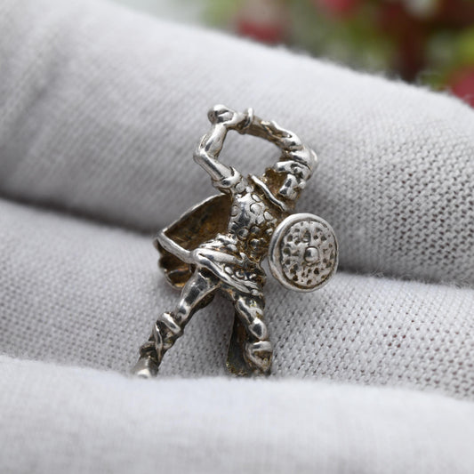 Vintage Silver Celtic Knight Charm Pendant - Viking Warrior | Gaul | Fighting Man with Sword and Shield | Gift for Charm Bracelet Necklace