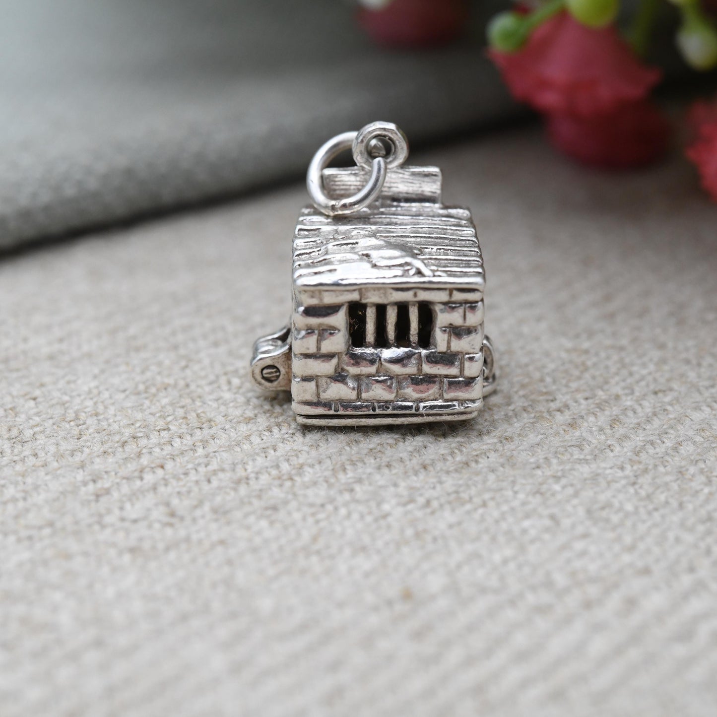 Vintage Sterling Silver Opening Jail House Charm Pendant - Prison Cell | Prisoner Breaking Rocks | Chains | Bars | Gift for Charm Bracelet