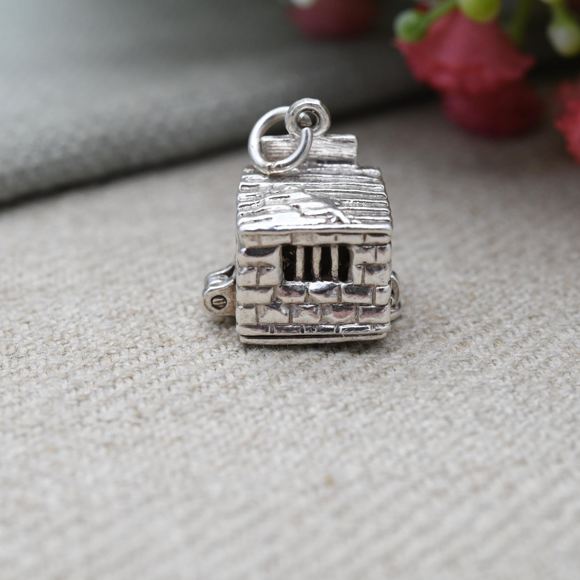 Vintage Sterling Silver Opening Jail House Charm Pendant - Prison Cell | Prisoner Breaking Rocks | Chains | Bars | Gift for Charm Bracelet