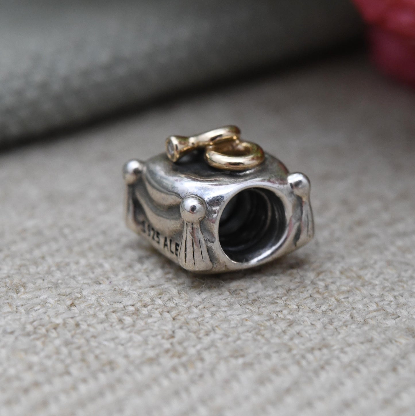 Pandora Sterling Silver and Gold Plate Wedding Rings Charm Pendant - Engagement | Ring Pillow | Gift for Charm Bracelet