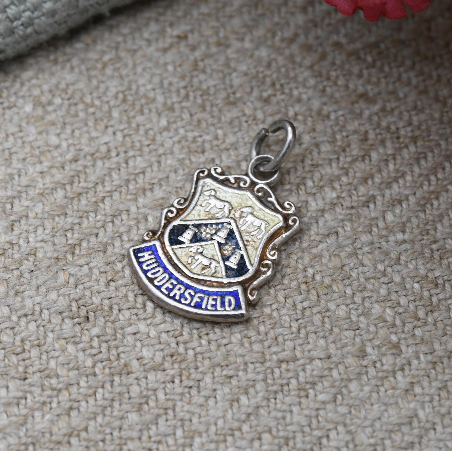 Vintage Sterling Silver Huddersfield Enamel Souvenir Shield Charm Pendant - England | Yorkshire | Souvenir Gift for Charm Bracelet