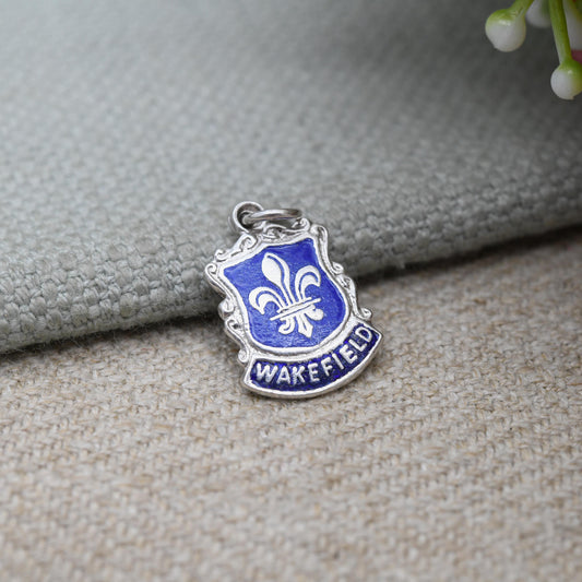 Vintage Sterling Silver Enamel Wakefield Souvenir Shield Charm Pendant - England | Yorkshire | Tourist | Souvenir Gift for Charm Bracelet
