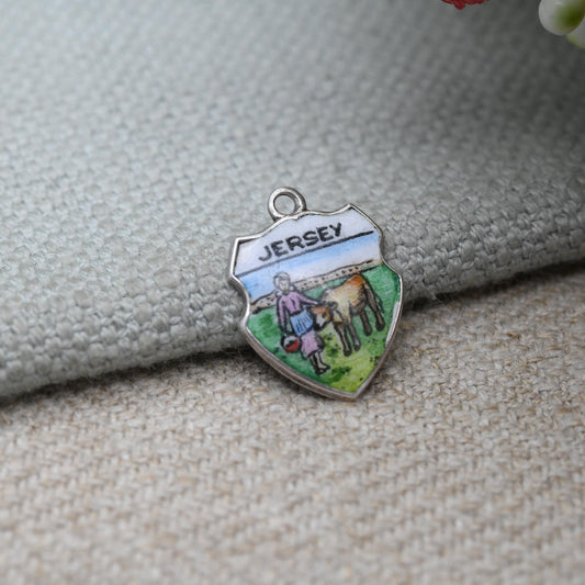 Vintage Sterling Silver Jersey Enamel Souvenir Shield Charm Pendant - England | Tourist | Souvenir Gift for Charm Bracelet