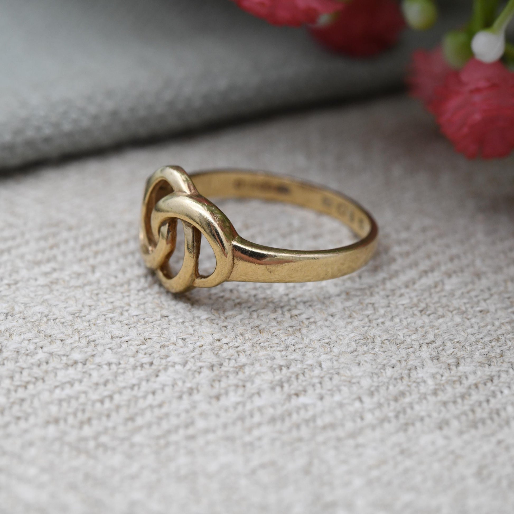 Vintage 9ct Gold Openwork Knot Ring - 1990's Woven Band Rope Twist | Y2K Jewellery Unisex Gift | UK Size - O | US Size - 7 1/4