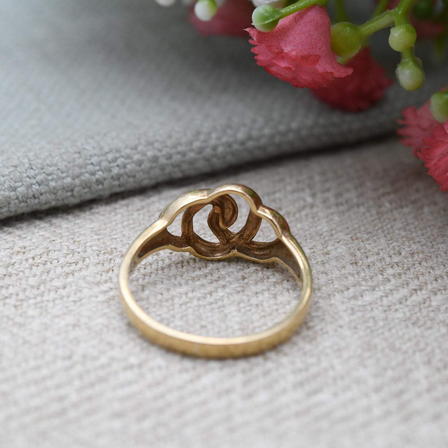 Vintage 9ct Gold Openwork Knot Ring - 1990's Woven Band Rope Twist | Y2K Jewellery Unisex Gift | UK Size - O | US Size - 7 1/4