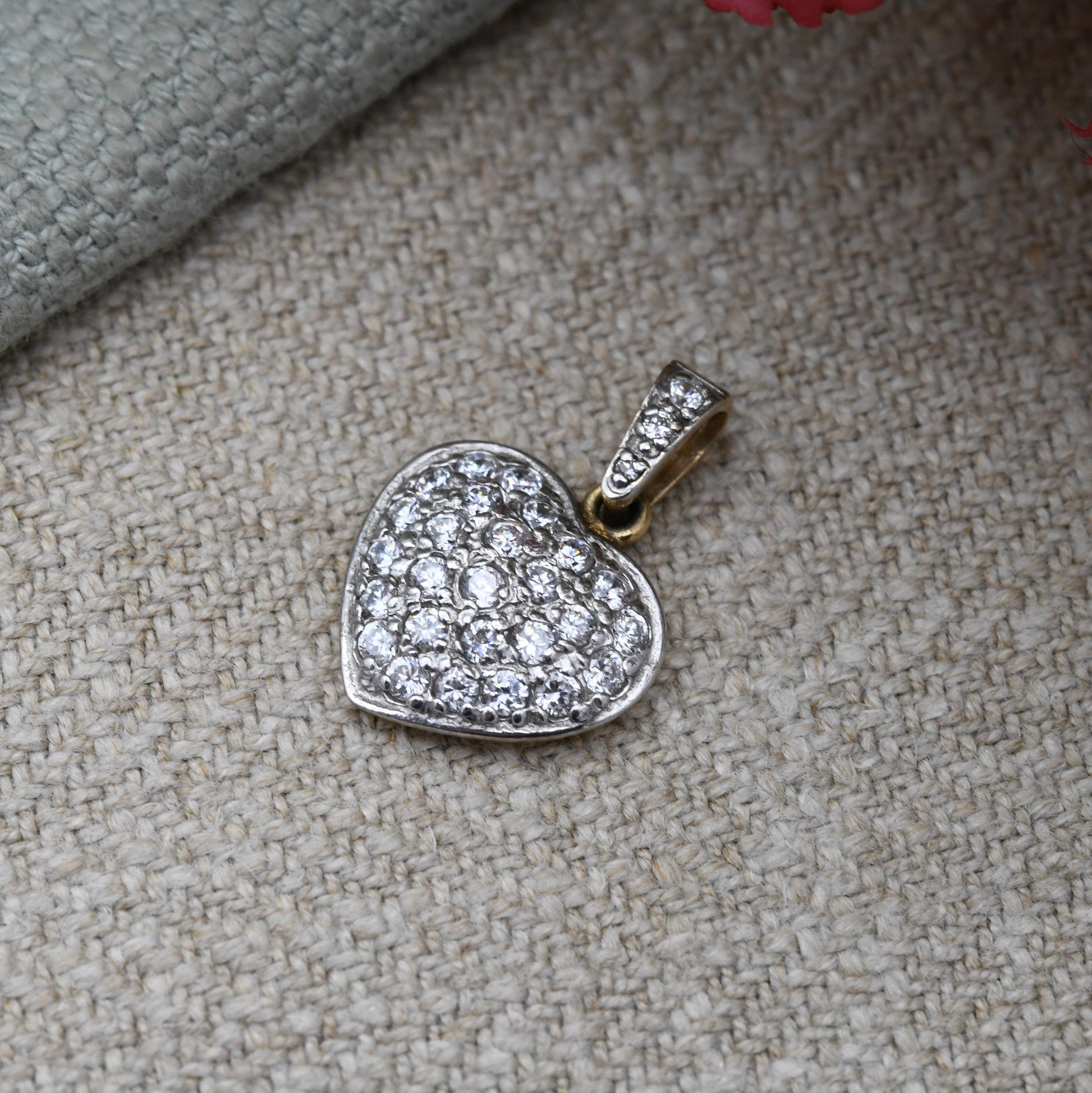 Vintage 9ct Gold Heart Pendant with Clear Stones CZ - Love Heart Charm | Gift for Her Necklace Stack