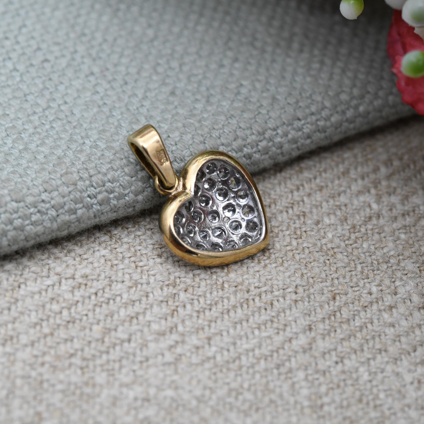 Vintage 9ct Gold Heart Pendant with Clear Stones CZ - Love Heart Charm | Gift for Her Necklace Stack