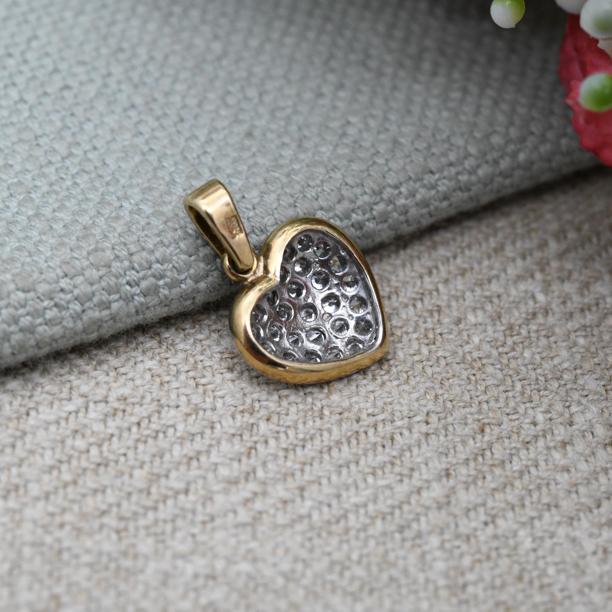 Vintage 9ct Gold Heart Pendant with Clear Stones CZ - Love Heart Charm | Gift for Her Necklace Stack