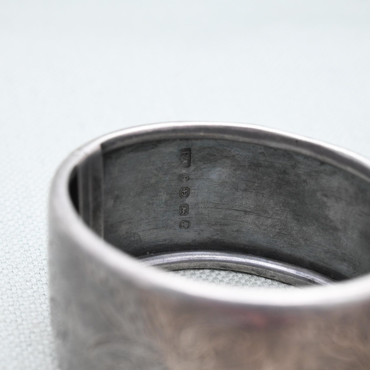 Antique Victorian Sterling Silver Aesthetic Bangle with Heron and Reed Design 1891