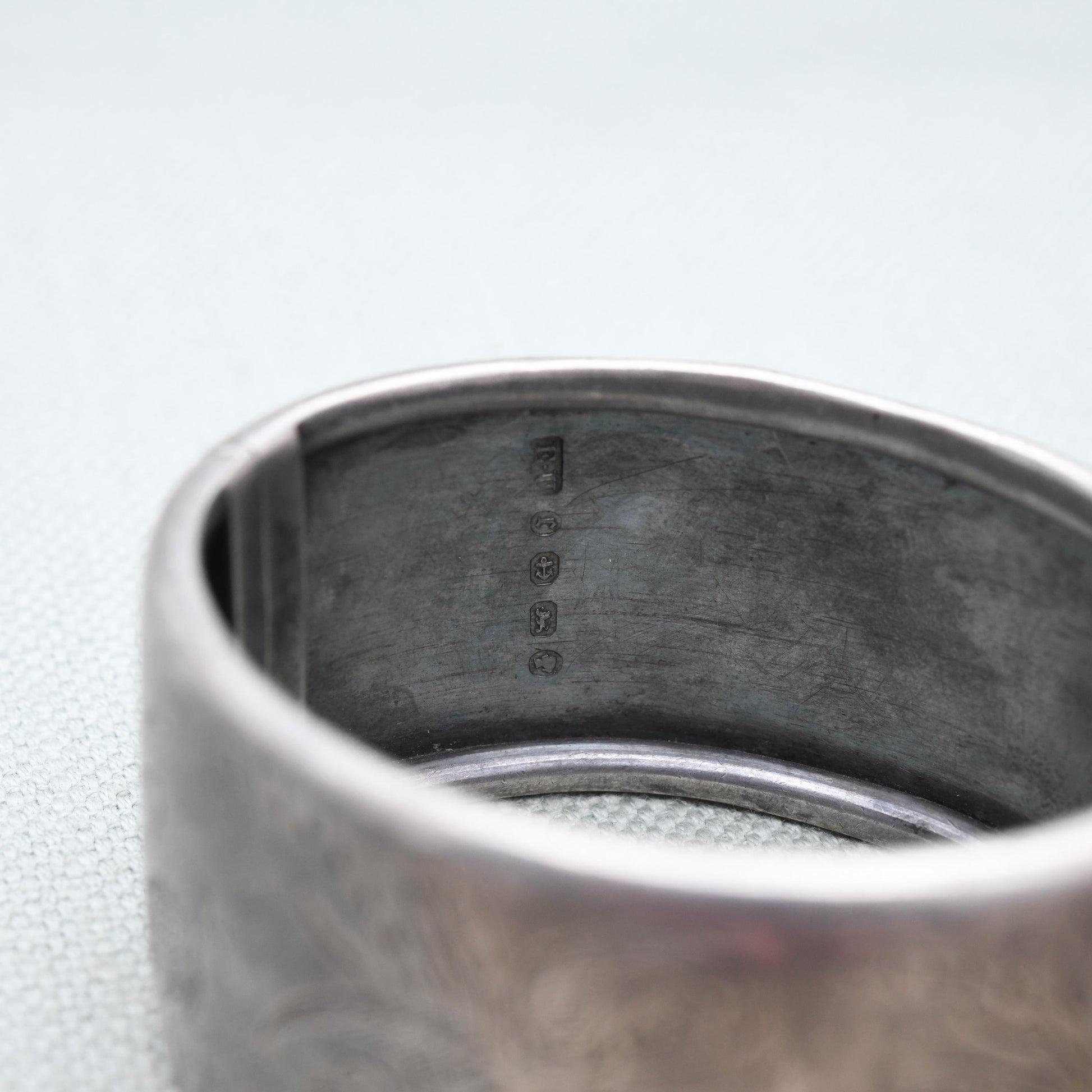 Antique Victorian Sterling Silver Aesthetic Bangle with Heron and Reed Design 1891