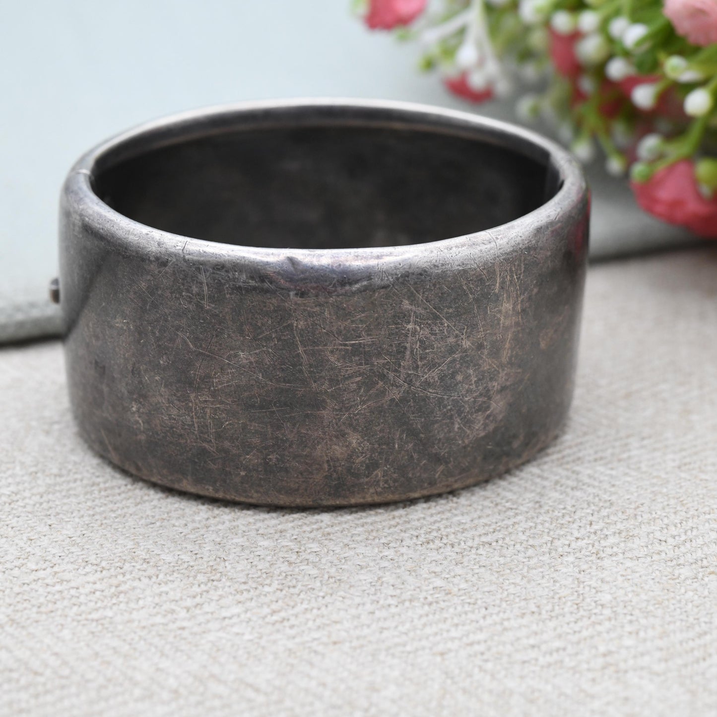 Antique Victorian Sterling Silver Aesthetic Bangle with Heron and Reed Design 1891