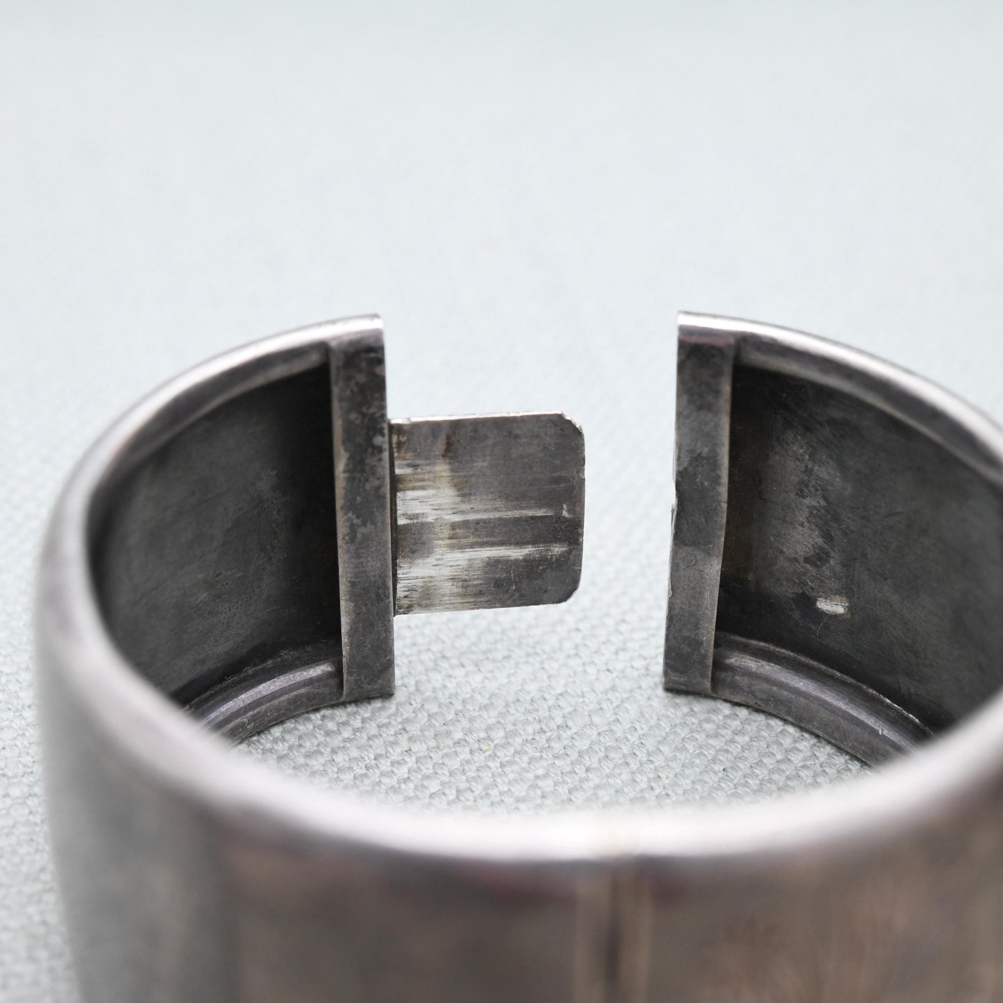 Antique Victorian Sterling Silver Aesthetic Bangle with Heron and Reed Design 1891