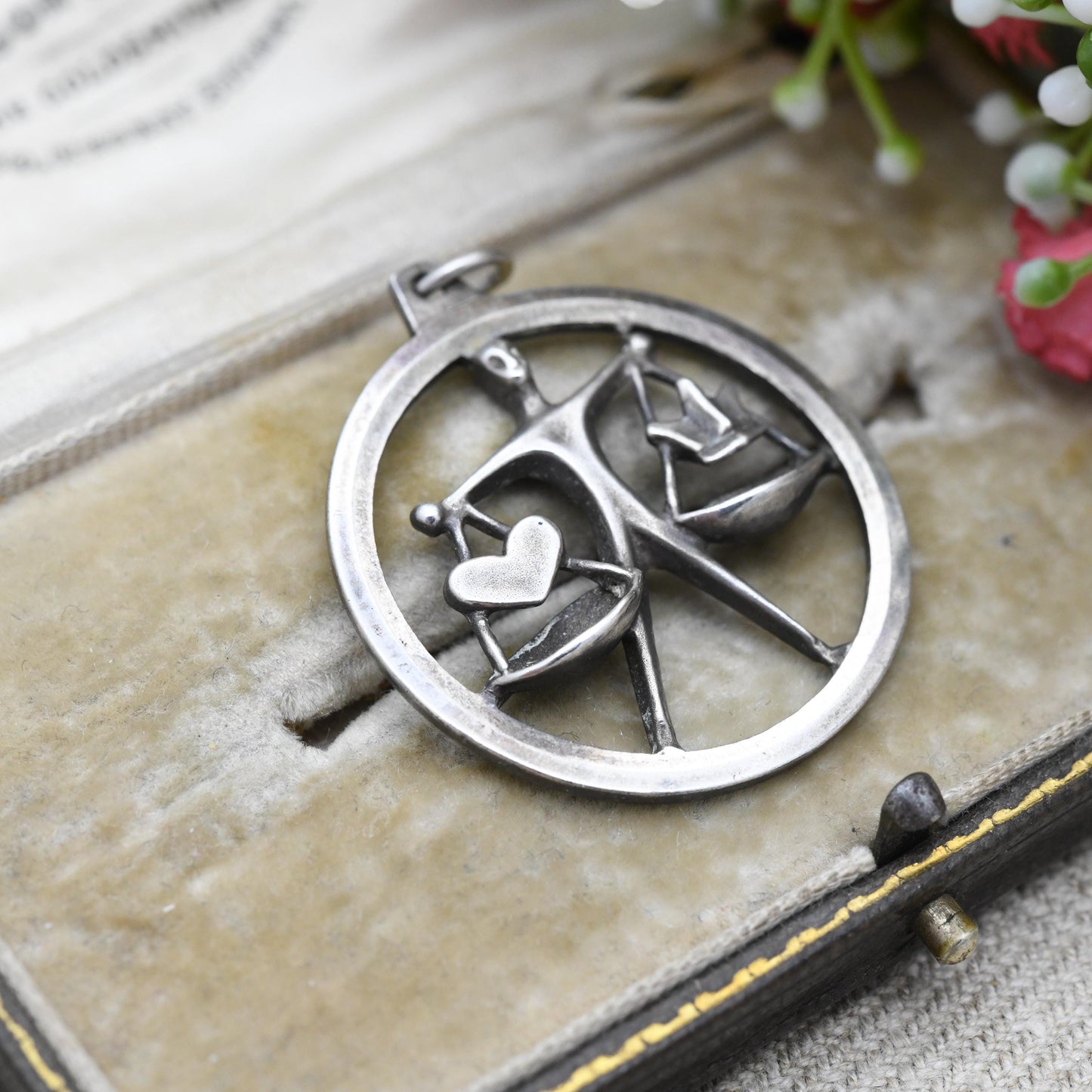 Vintage Sterling Silver Libra Scales Pendant by Fred Manshaw FM - Man Weighing Heart and Crown | Love or Loyalty