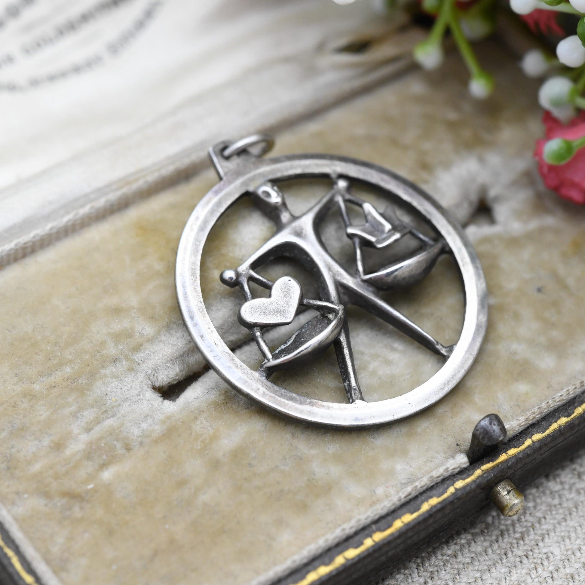 Vintage Sterling Silver Libra Scales Pendant by Fred Manshaw FM - Man Weighing Heart and Crown | Love or Loyalty