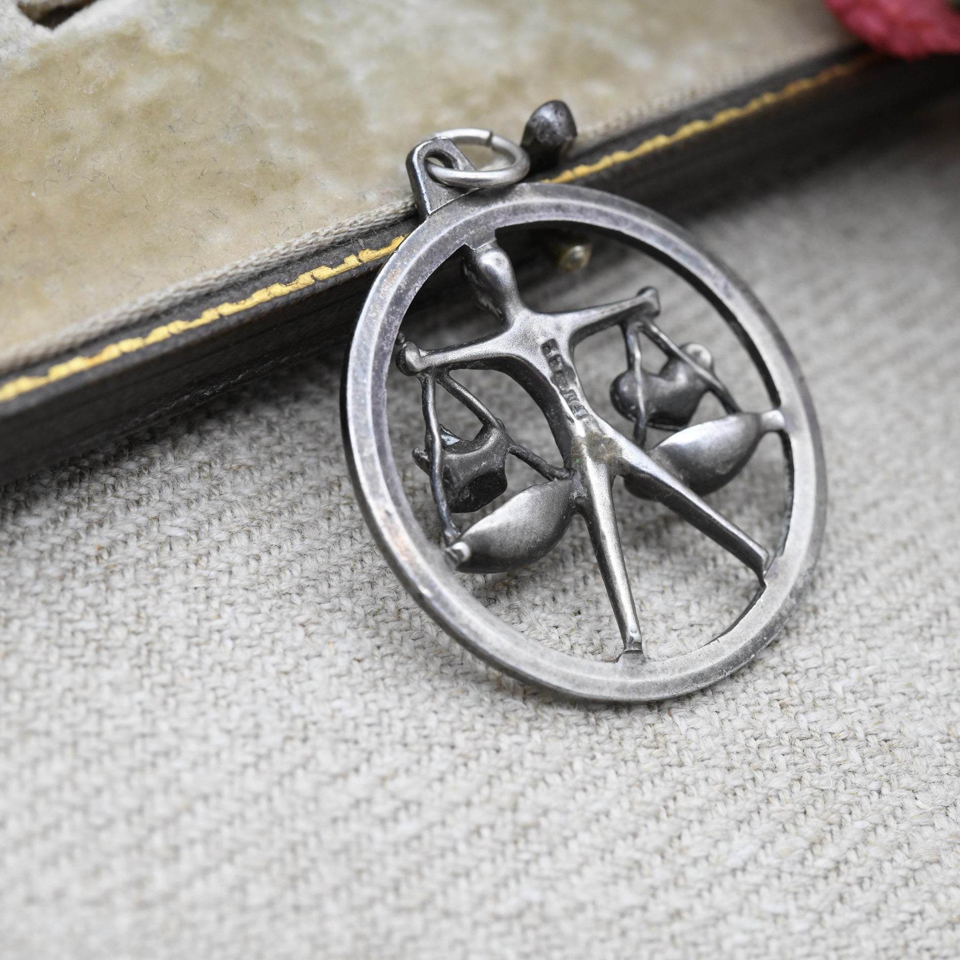 Vintage Sterling Silver Libra Scales Pendant by Fred Manshaw FM - Man Weighing Heart and Crown | Love or Loyalty