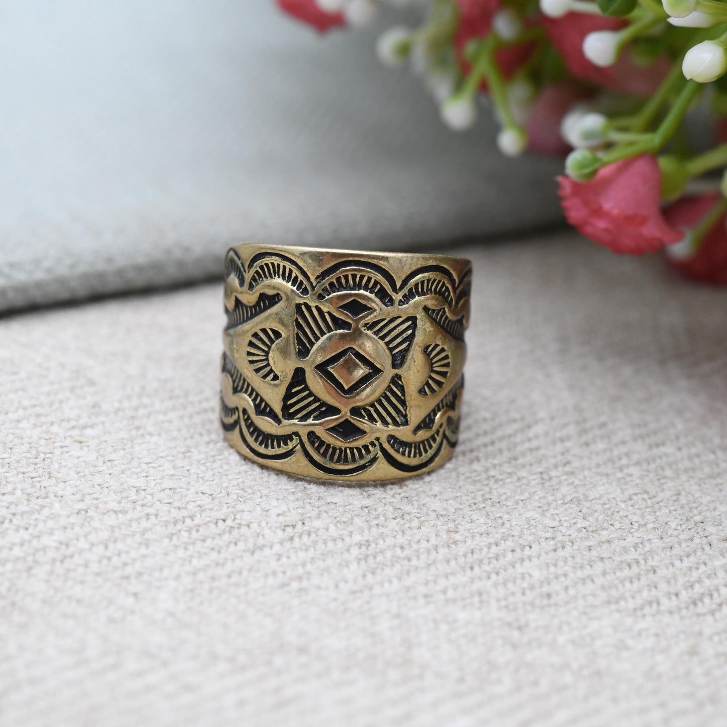 Carolyn Pollack Brass Ring - Wide Band | New Mexico Southwestern Design Old Carlisle Albuquerque | UK Size - P | US Size - 8