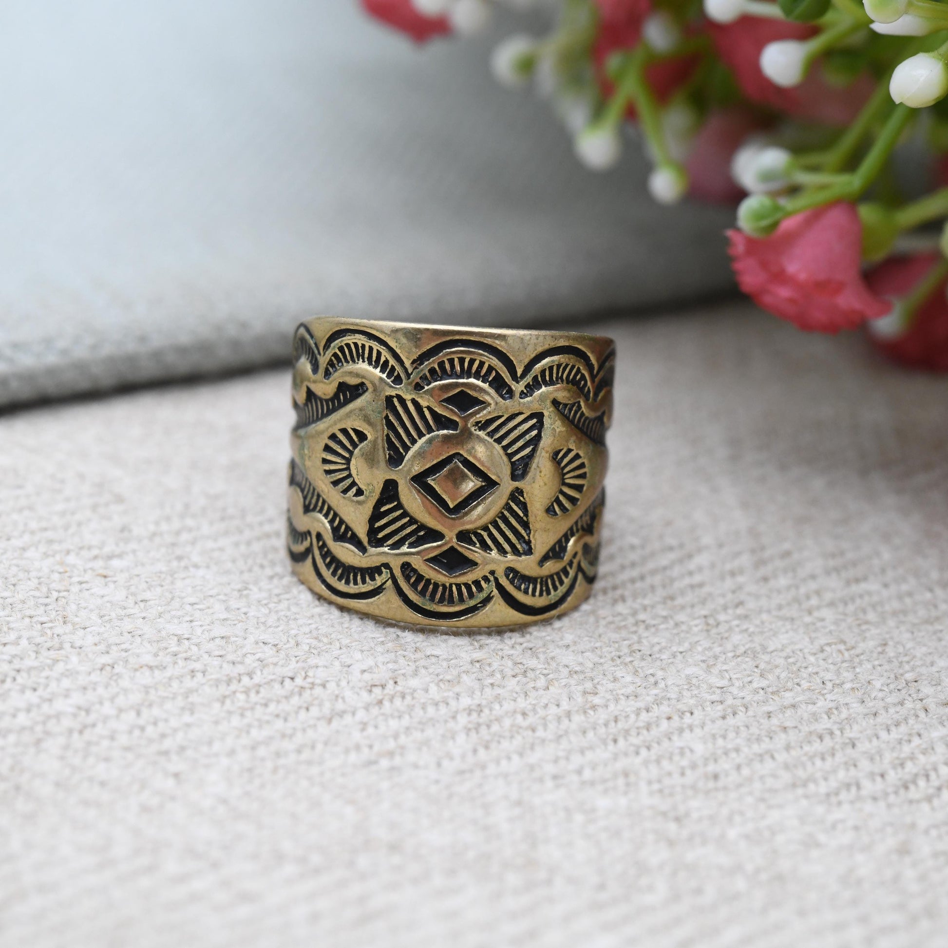 Carolyn Pollack Brass Ring - Wide Band | New Mexico Southwestern Design Old Carlisle Albuquerque | UK Size - P | US Size - 8