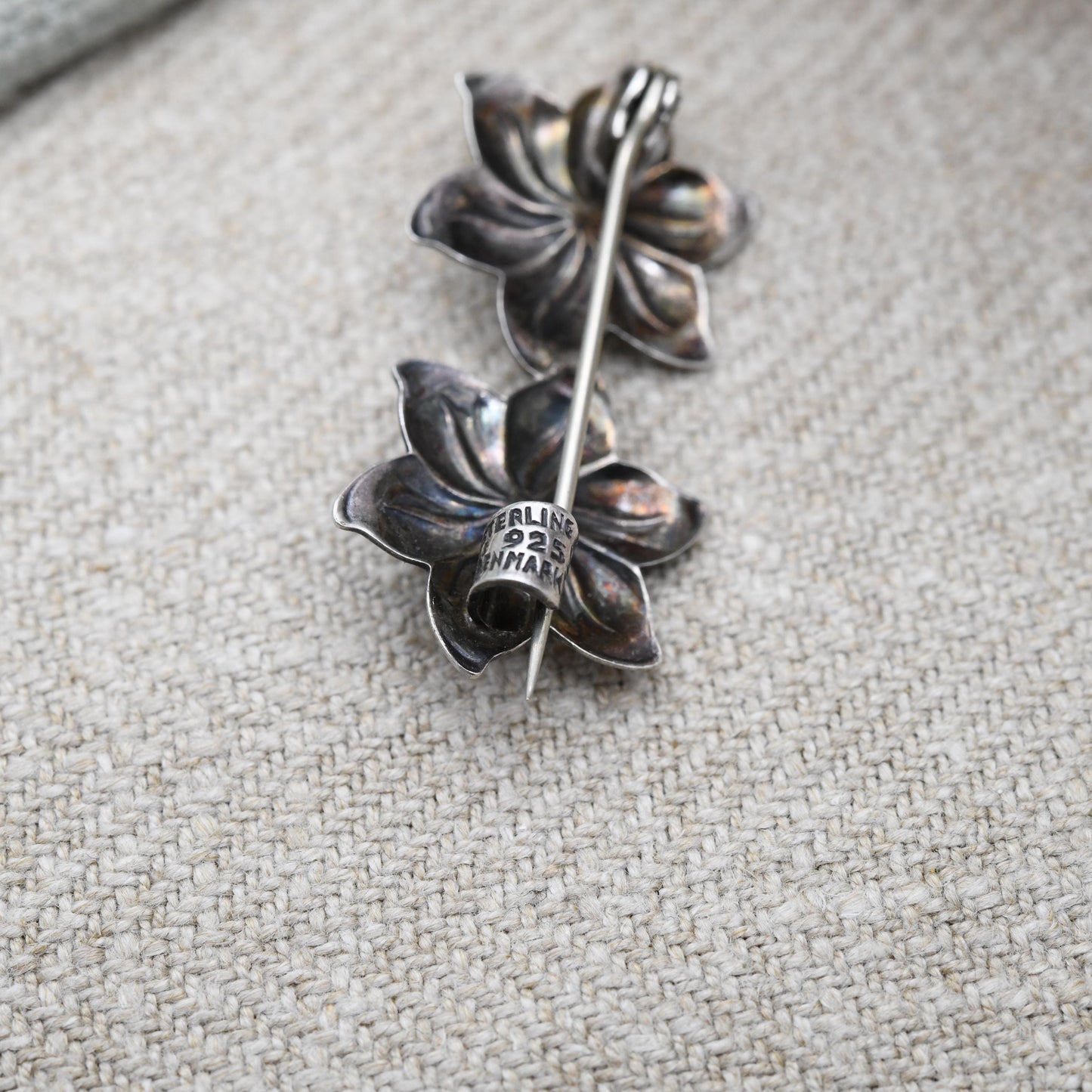 Vintage Silver Hermann Siersbol Double Flower Brooch Danish Designer - Made in Denmark | Mid-Century Collectable Scandi Scandinavian Silver