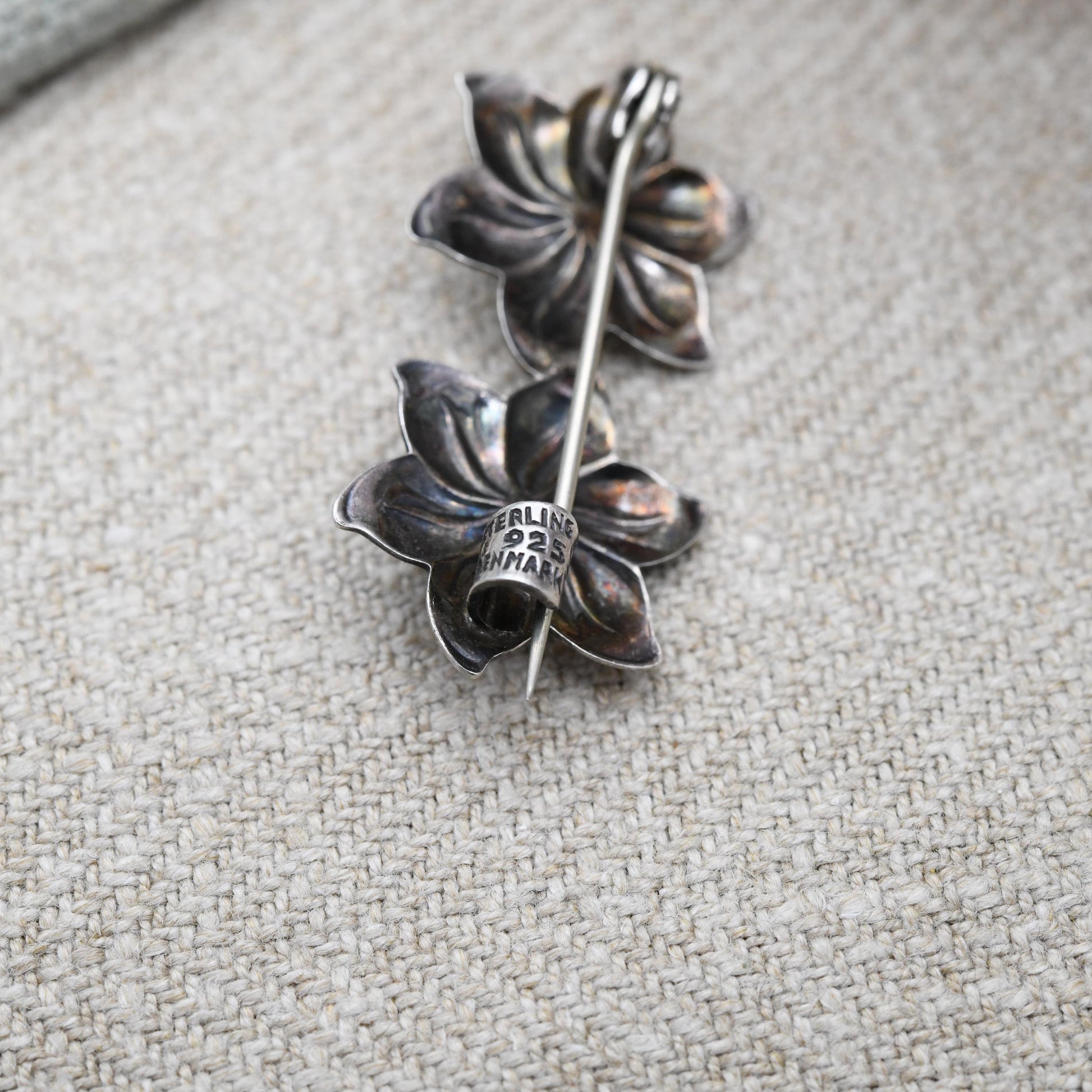 Vintage Silver Hermann Siersbol Double Flower Brooch Danish Designer - Made in Denmark | Mid-Century Collectable Scandi Scandinavian Silver