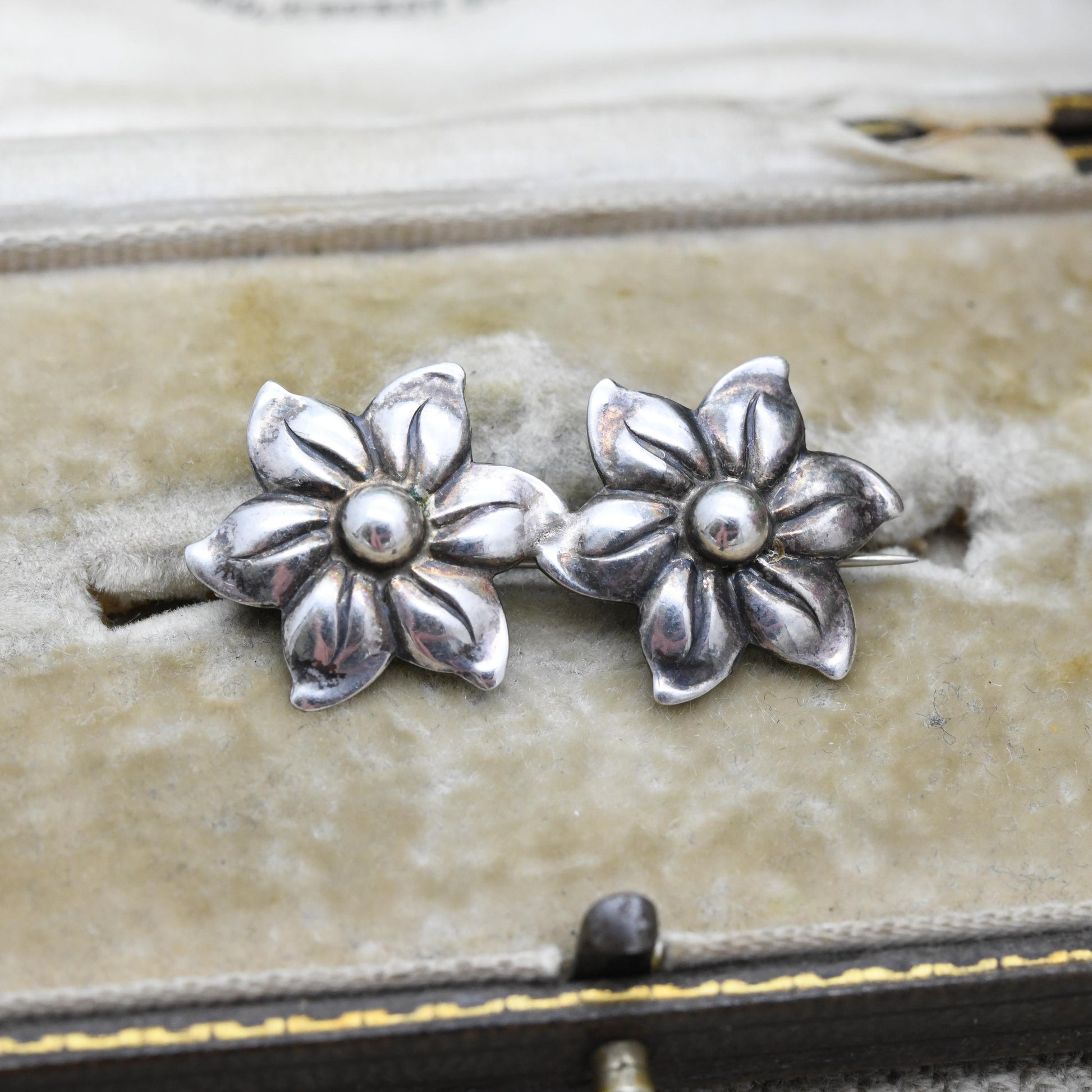 Vintage Silver Hermann Siersbol Double Flower Brooch Danish Designer - Made in Denmark | Mid-Century Collectable Scandi Scandinavian Silver