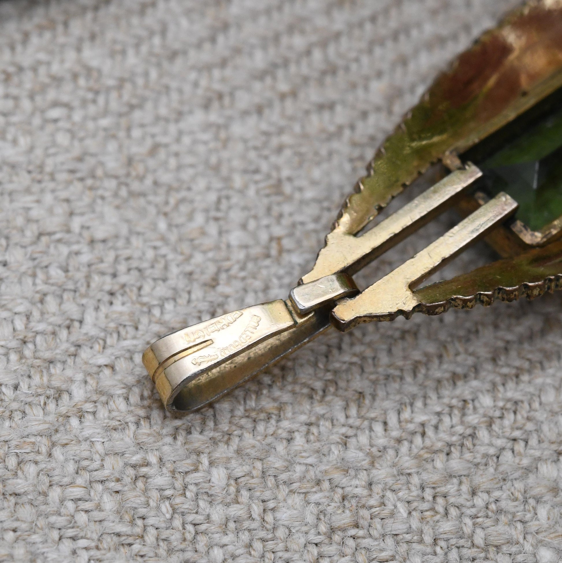 Vintage Kollmar & Jourdan Rolled Gold Pendant KJ c. 1960s - Mid-Century Large Green Stone | German Designer
