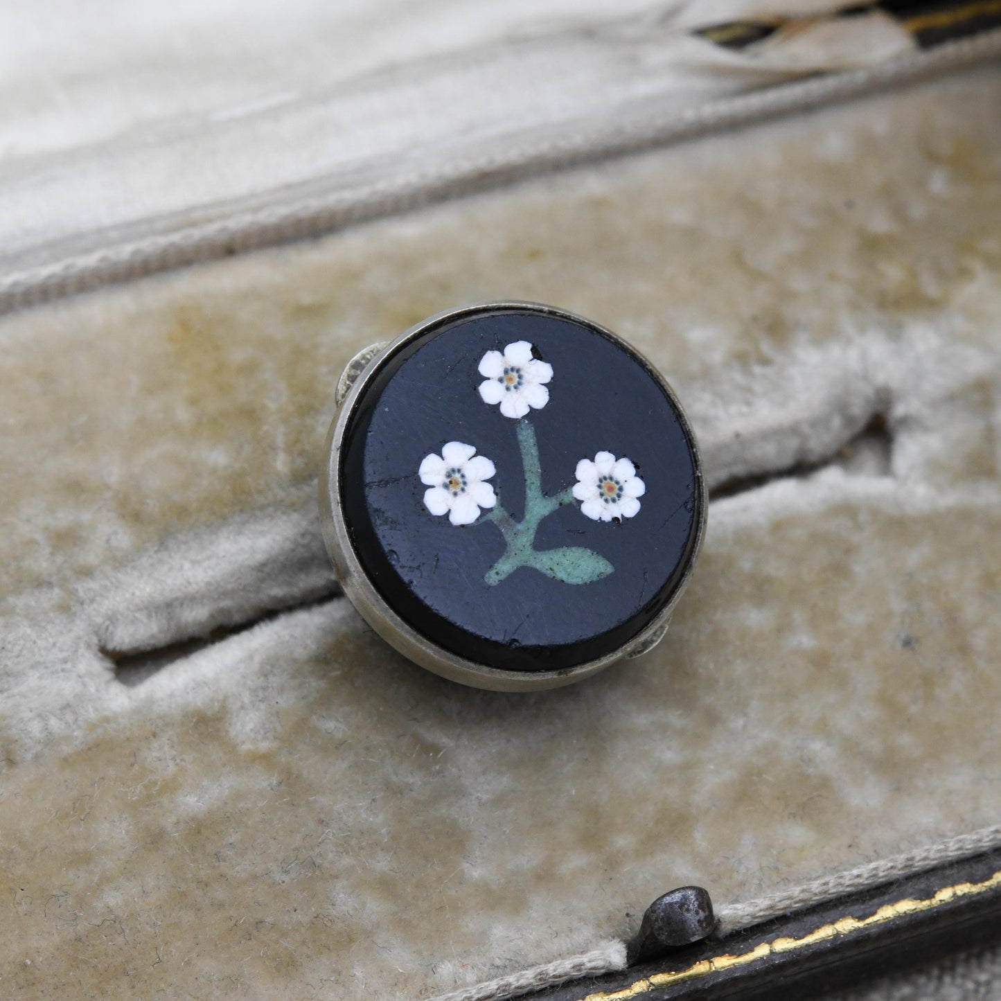 Antique Victorian Pietra Dura Button George West's Patent c. 1870 to 1890 - Solitaire Spring Fastener Bachelor Button Hardstone Inlay Mosaic