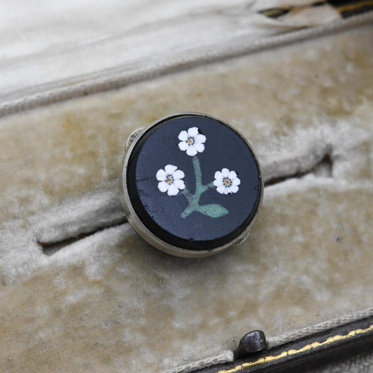 Antique Victorian Pietra Dura Button George West's Patent c. 1870 to 1890 - Solitaire Spring Fastener Bachelor Button Hardstone Inlay Mosaic