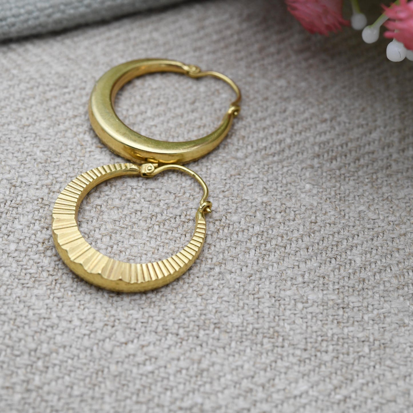 Vintage Amerik Rolled Gold Hoop Earrings by Kordes and Lichtenfels K&L c. 1960s - Textured Hoops | 20th Century Yellow Gold Tone Jewellery
