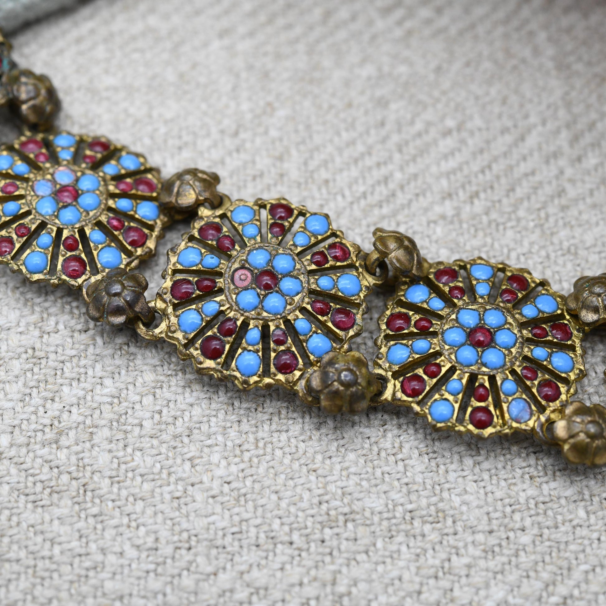 True Vintage Panel Bracelet Faux Turquoise and Imitation Coral c. 1930s