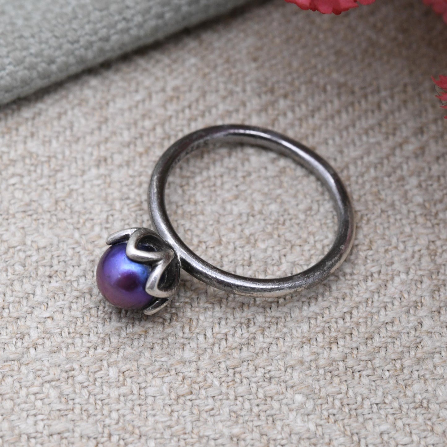 Pandora Sterling Silver Peacock Pearl Ring - Freshwater Pearl | Minimal Everyday Stacking Solitaire | UK Size - K 1/2 | US Size - 5 3/4