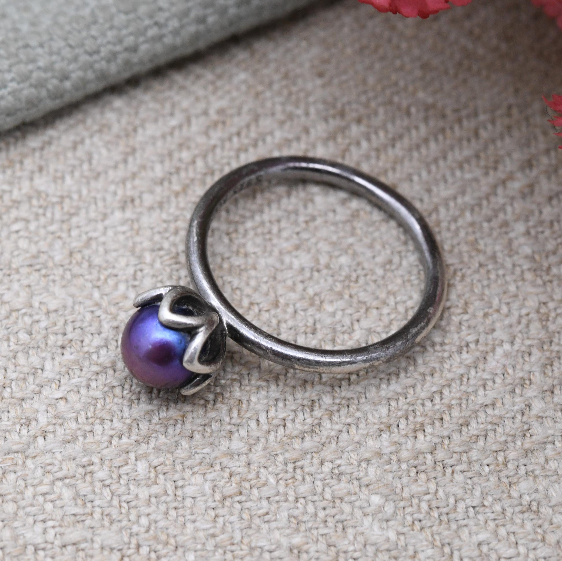 Pandora Sterling Silver Peacock Pearl Ring - Freshwater Pearl | Minimal Everyday Stacking Solitaire | UK Size - K 1/2 | US Size - 5 3/4