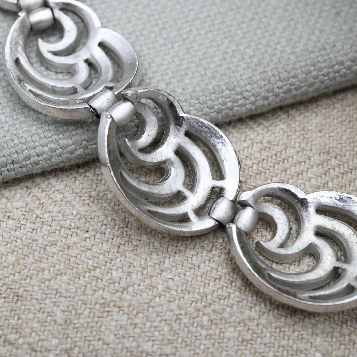 Vintage Crown Trifari Bracelet - Silver Tone Swirl Panel Bracelet | Collectable Designer Costume Jewellery c. 1980s
