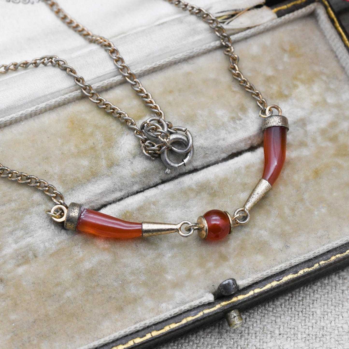 Vintage Carnelian Horn and Ball Necklace c. 1930s