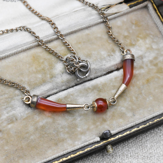Vintage Carnelian Horn and Ball Necklace c. 1930s