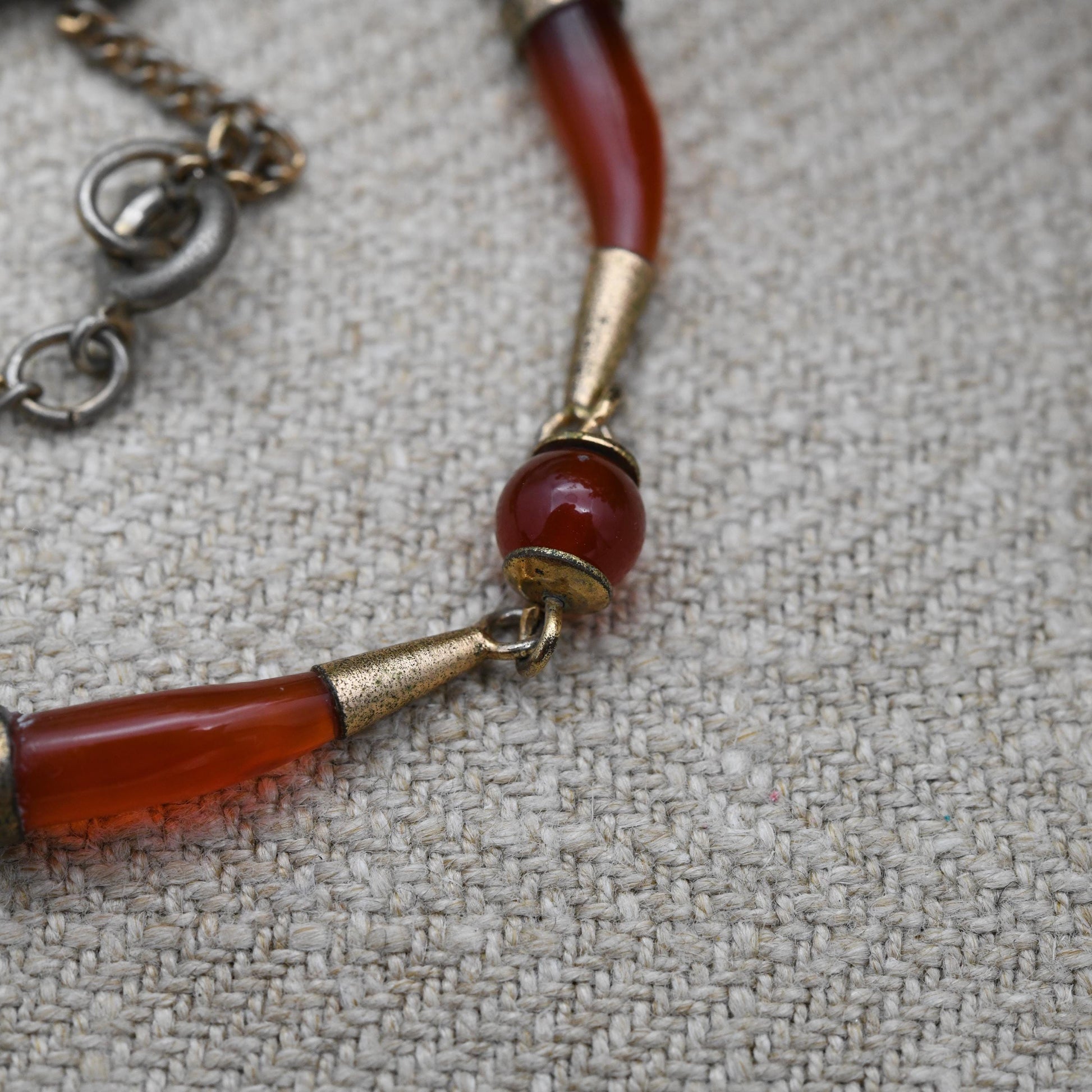 Vintage Carnelian Horn and Ball Necklace c. 1930s