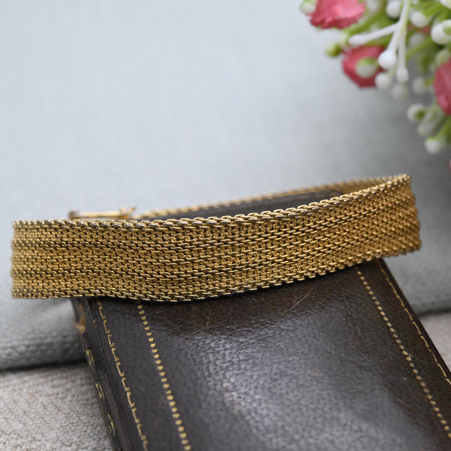 Vintage Grossé Bracelet Chunky Gold Tone Mesh Link 1965 - German Designer Signed Jewellery | Slide Lock Clasp with Safety Catch