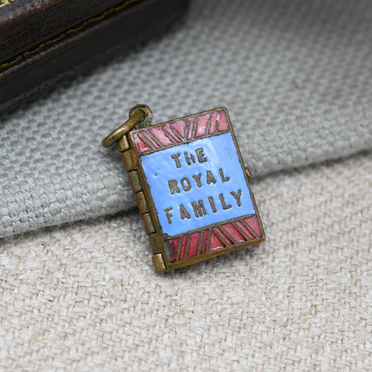 Antique Edwardian The Royal Family Souvenir Photograph Book Pendant Charm c. 1900s - Red and Blue Enamel Colourful Bright Locket