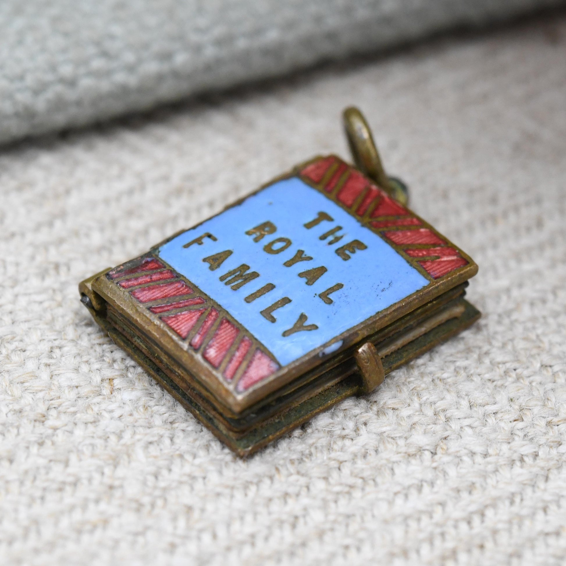 Antique Edwardian The Royal Family Souvenir Photograph Book Pendant Charm c. 1900s - Red and Blue Enamel Colourful Bright Locket