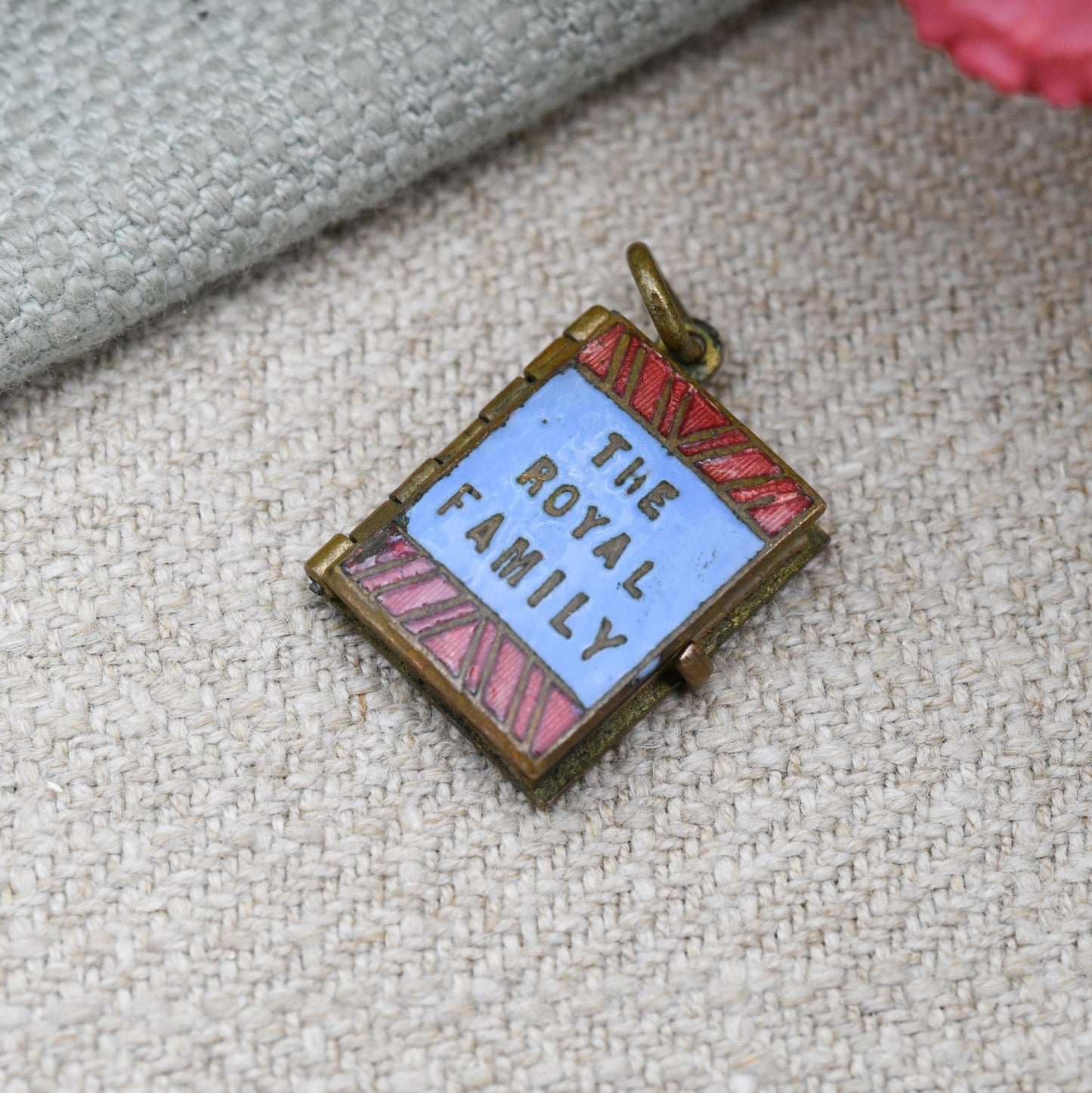 Antique Edwardian The Royal Family Souvenir Photograph Book Pendant Charm c. 1900s - Red and Blue Enamel Colourful Bright Locket