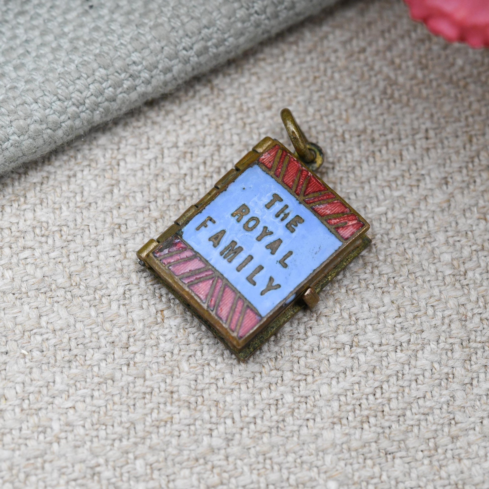 Antique Edwardian The Royal Family Souvenir Photograph Book Pendant Charm c. 1900s - Red and Blue Enamel Colourful Bright Locket