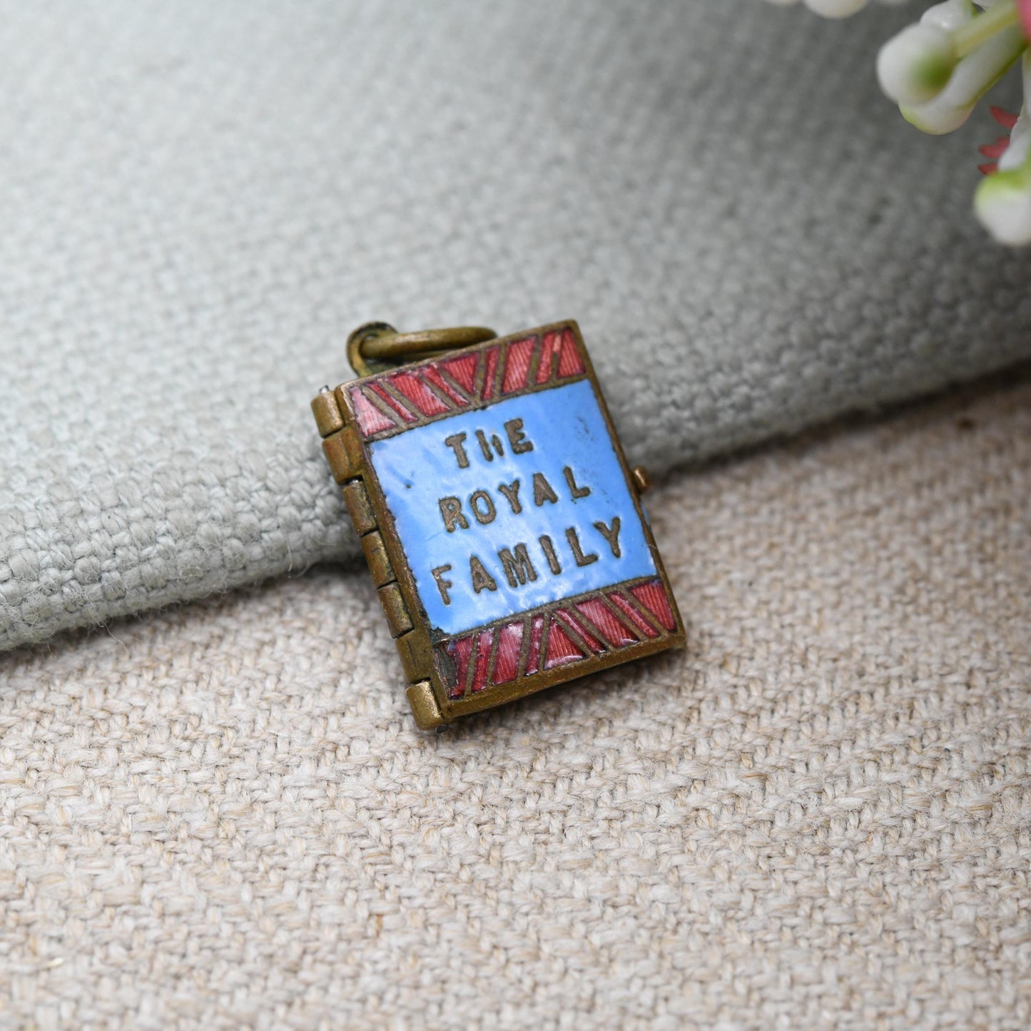 Antique Edwardian The Royal Family Souvenir Photograph Book Pendant Charm c. 1900s - Red and Blue Enamel Colourful Bright Locket