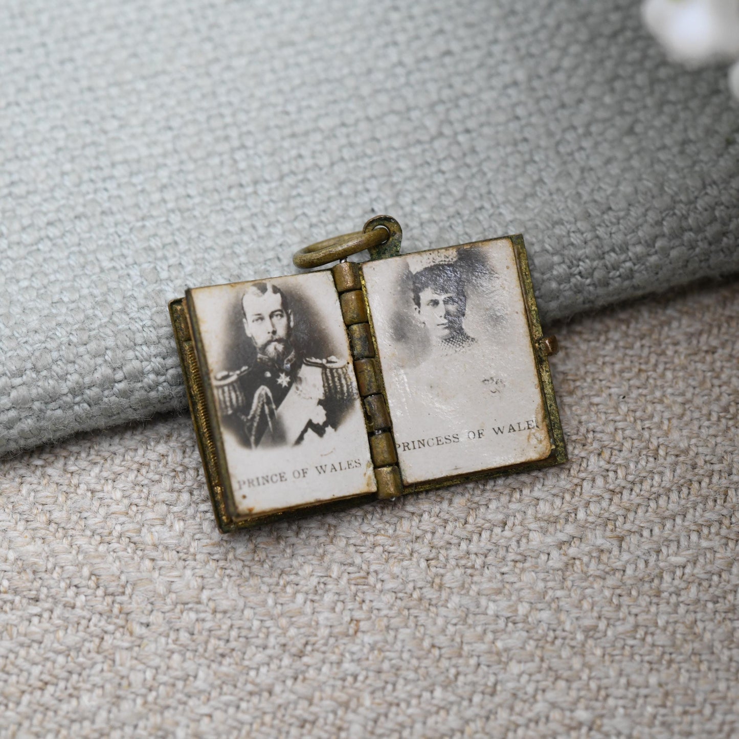 Antique Edwardian The Royal Family Souvenir Photograph Book Pendant Charm c. 1900s - Red and Blue Enamel Colourful Bright Locket