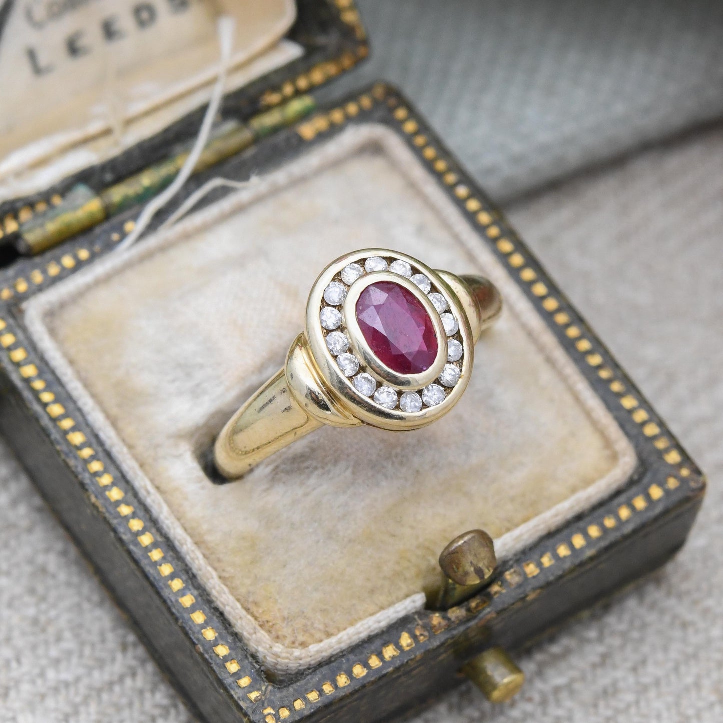 Vintage 9ct Gold Ruby Cluster Ring with Diamond Halo - Floral Daisy Pretty Gold Jewellery Gift for Her | UK Size - M | US Size - 6 1/2