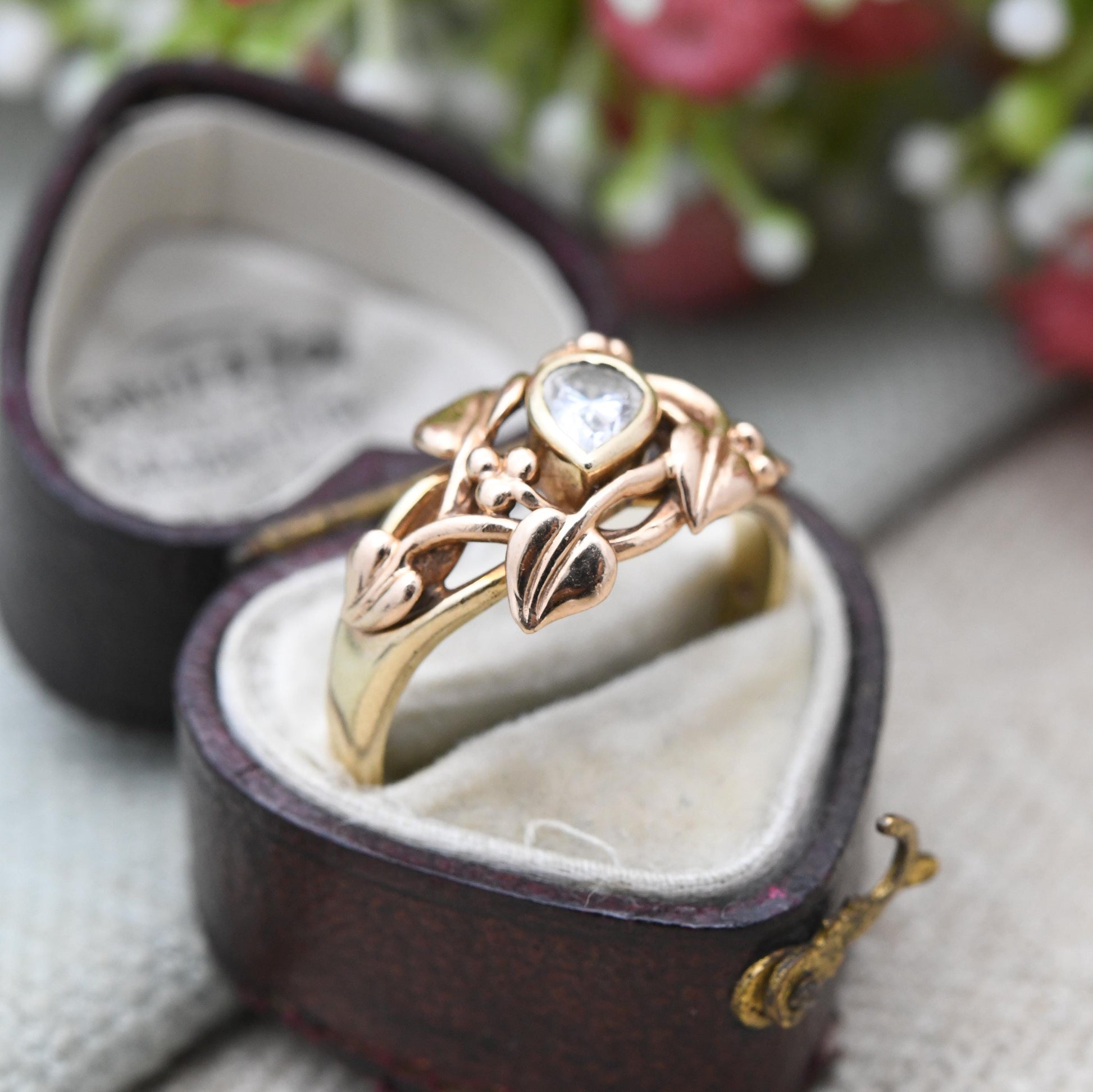 Vintage Clogau 9ct Gold Ring Tree of Life Ring Welsh Gold - Tear Drop Floral Band Ring | Vine Leaves | UK Size - S | US Size - 9 1/2