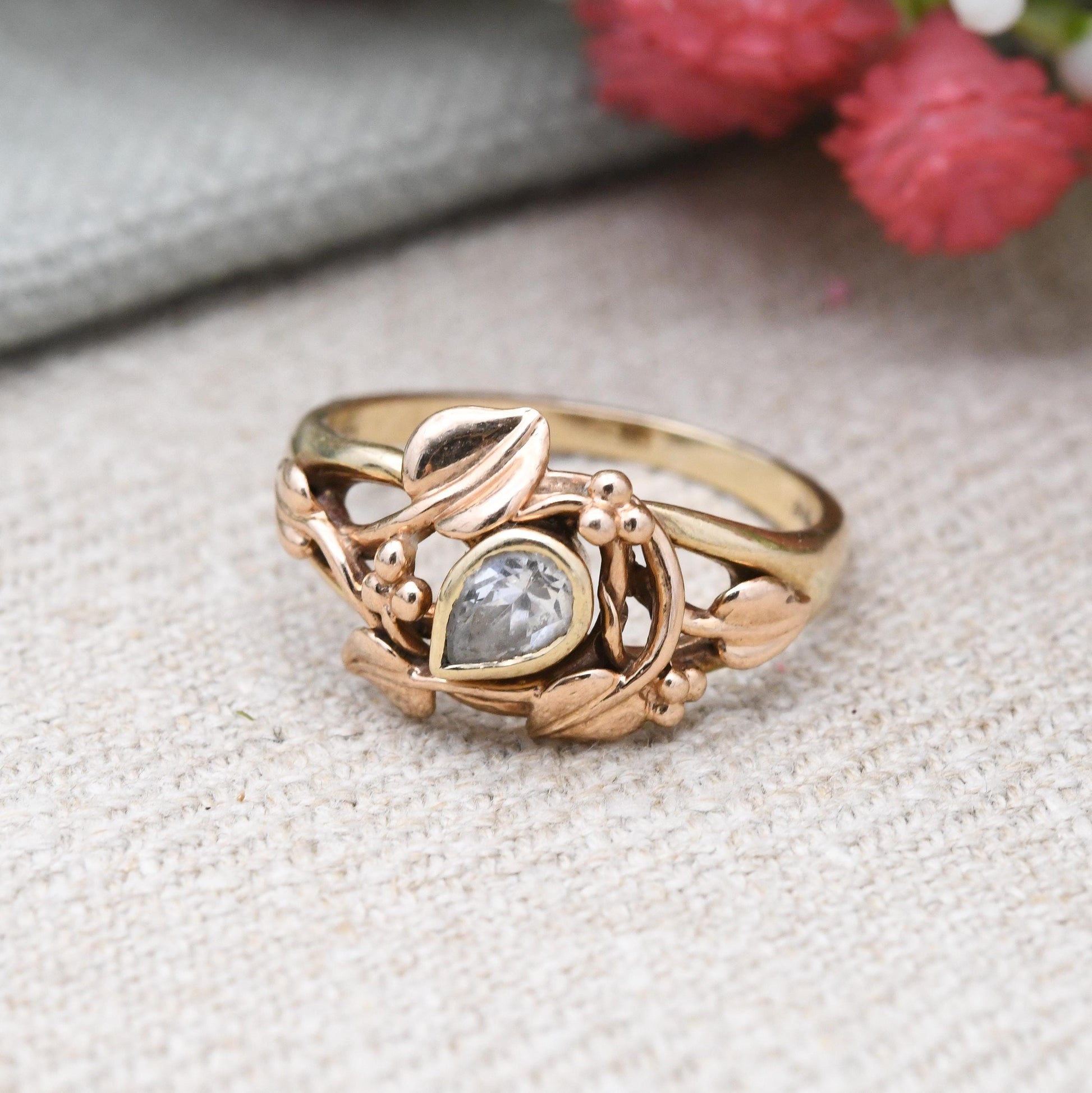 Vintage Clogau 9ct Gold Ring Tree of Life Ring Welsh Gold - Tear Drop Floral Band Ring | Vine Leaves | UK Size - S | US Size - 9 1/2