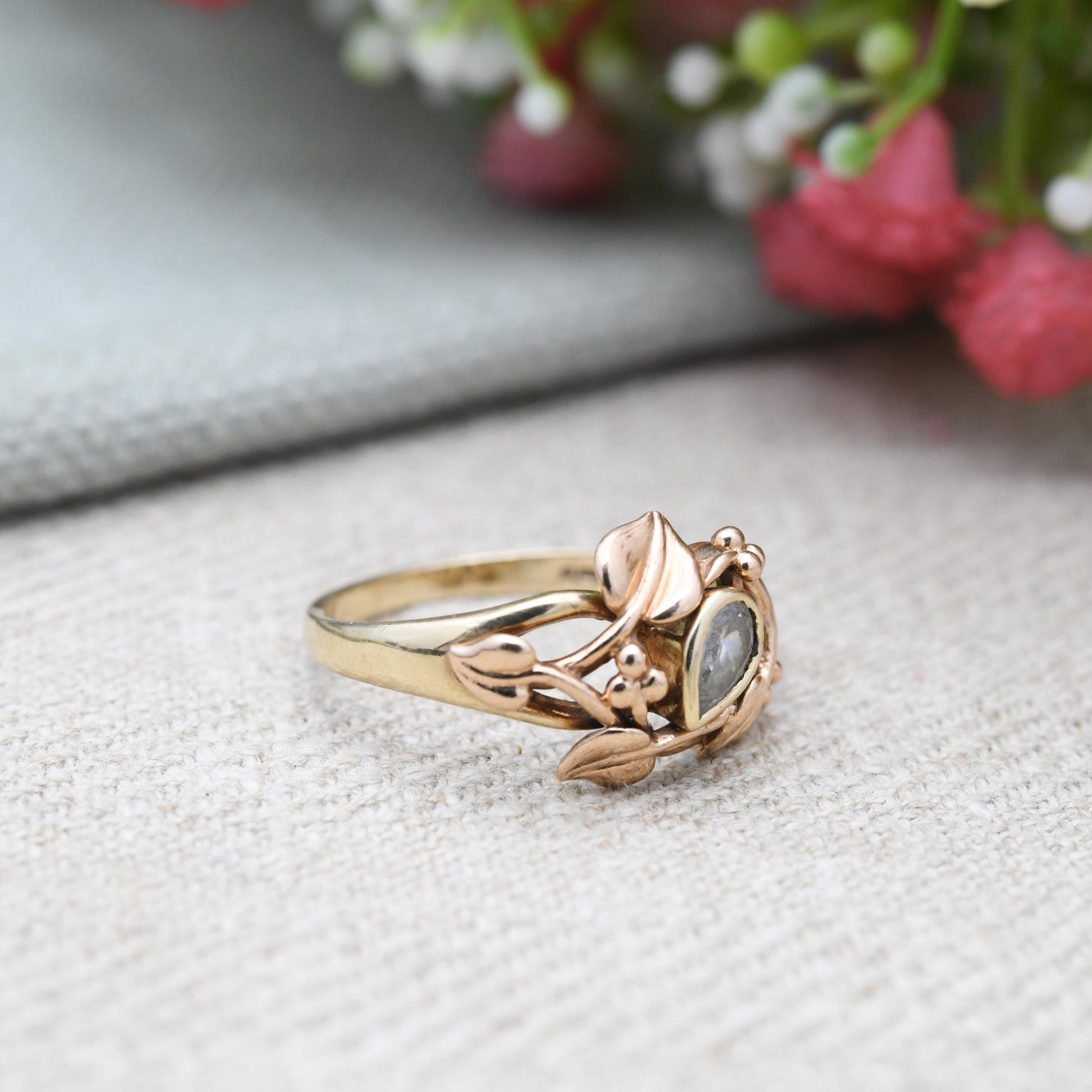 Vintage Clogau 9ct Gold Ring Tree of Life Ring Welsh Gold - Tear Drop Floral Band Ring | Vine Leaves | UK Size - S | US Size - 9 1/2