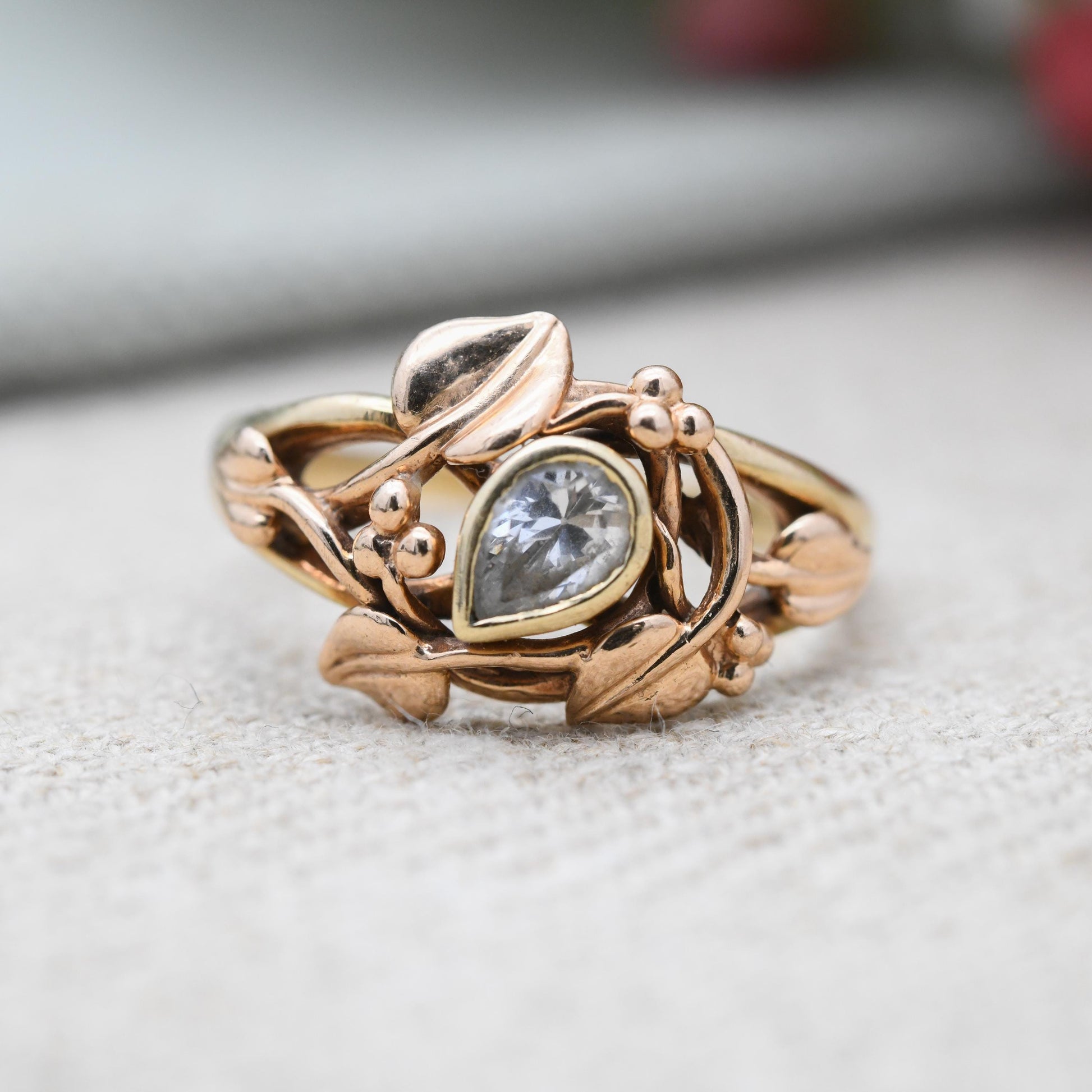 Vintage Clogau 9ct Gold Ring Tree of Life Ring Welsh Gold - Tear Drop Floral Band Ring | Vine Leaves | UK Size - S | US Size - 9 1/2
