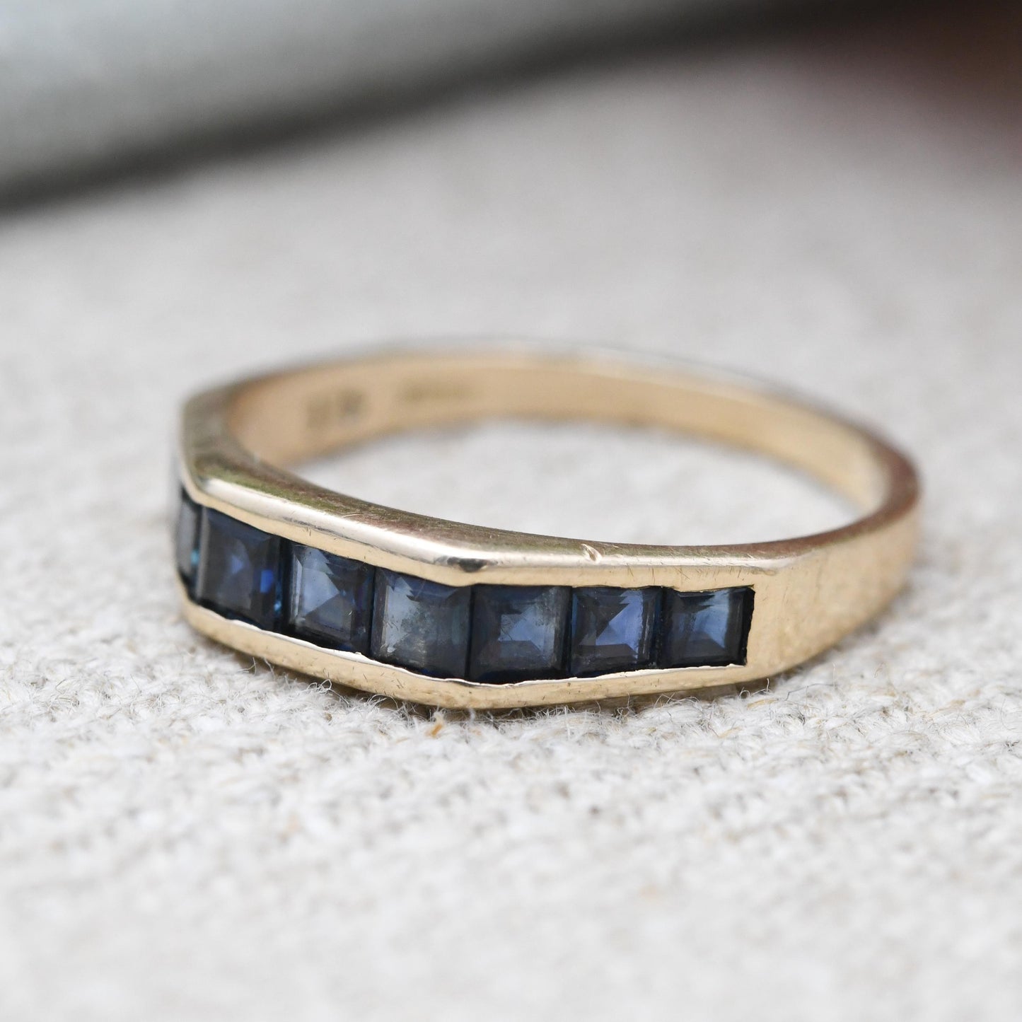 Vintage 9ct Gold Sapphire Half Eternity Ring 1989 - Nine Stone Gemstone | UK Size - M | US Size - 6 1/2